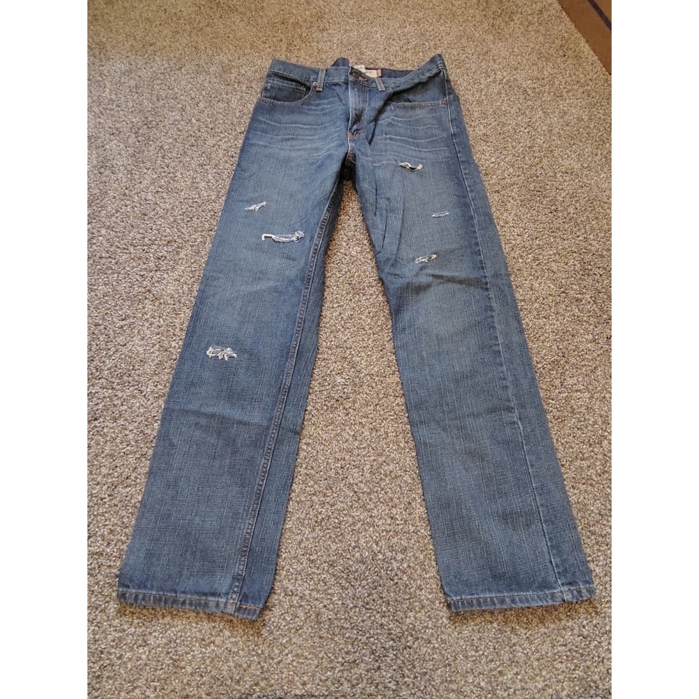 Levis 505 Regular Fit Jeans Mens 34x34 Blue Medium Wash Distressed Denim